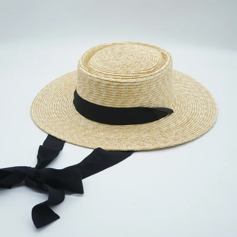 Casual Women's Sun Hat Chin Strap Tie Summer Hats Outdoor Beach Hat Wide Brim Wheat Straw Hats Canotier Derby Holiday Travel Hat