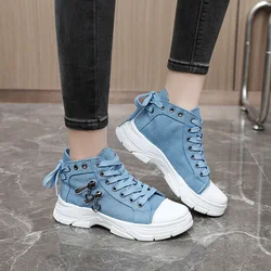 Trendy High Top Canvas Shoes 2024 Autumn New Design Sense Thick Sole Height Increase Anti Slip Versatile High Top Women's Shoes