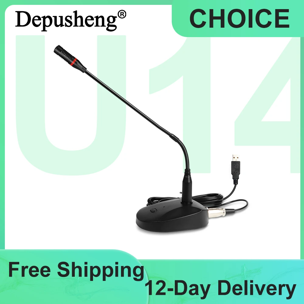 USB Condenser Microphone Gooseneck Wired Depusheng U140 360° Flexible Stand Speech Mic for Computer Desktop Online Chat Karaoke