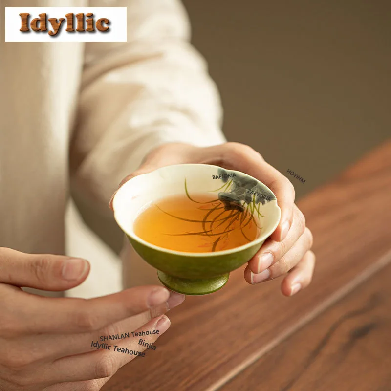 

75ml Blue Glazed Orchid Sprinkle Gold Teacup Luxury Tea Bowl Mug Tea-tasting Meditation Cup Chazhan Master Cups Cha Supplies