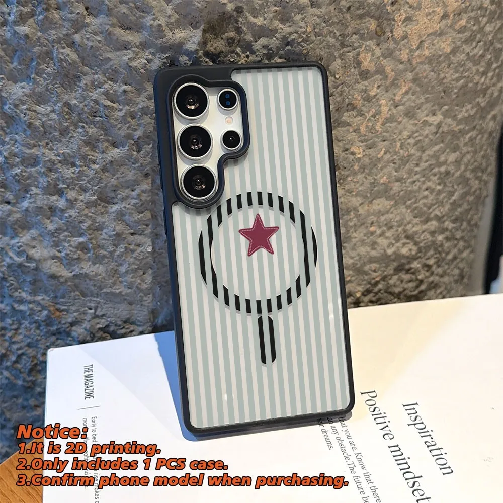 Stripe Star Cases for Samsung Galaxy A17 A27 A37 A57 S26 S25 A16 A36 A56 S24 S23 FE Plus Edge Ultra 4G 5G Acrylic Cover