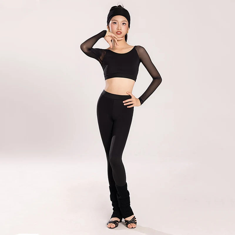 Meisjes Latin Dans Praktijk Kleding Korte Tops Zwarte Latin Dans Broek Strakke Trainingskleding Cha Cha Rumba Dansoutfits BL17734