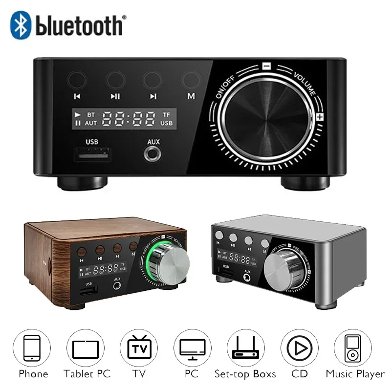 Portable Audio HiFi Bluetooth 5.0 Power Class D Amplifier TPA3116 Digital Amp 50W+50W Home Audio Car Marine USB/AUX TF Card