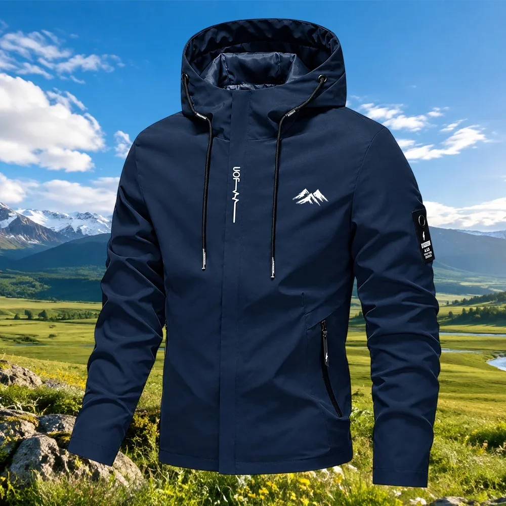 New Men's Spring Autumn Streetwear Hooded Jacket 2026 New Casual Zip Up Loose Coat Outdoor Hiking Jogging Activewear Windbreaker
