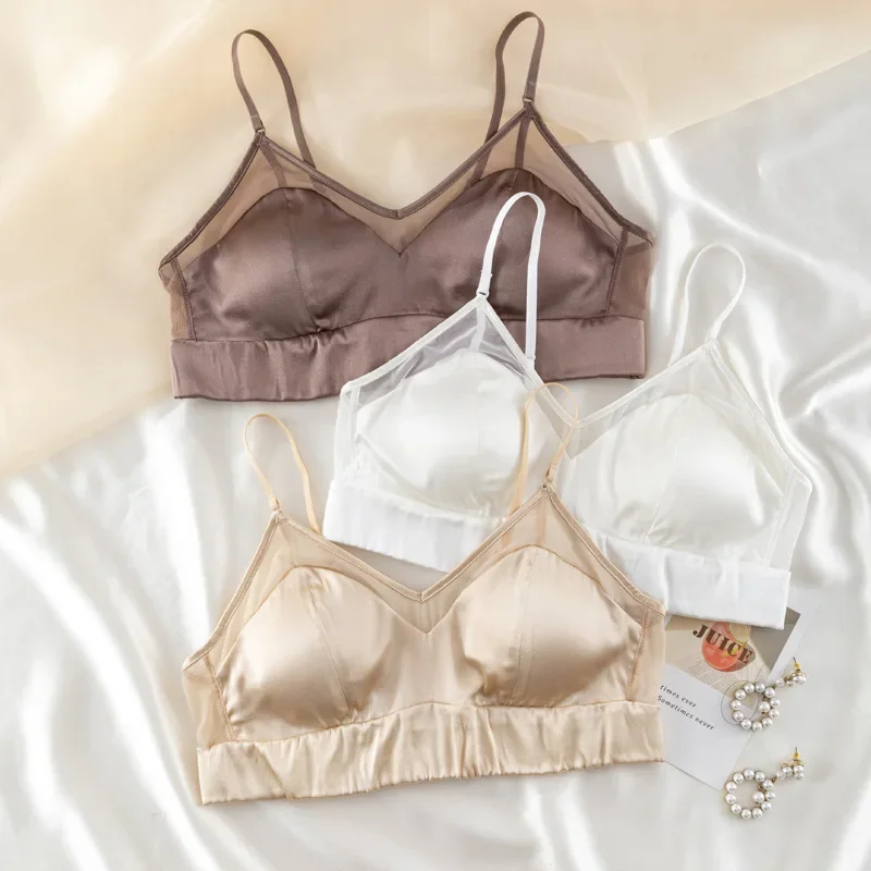 

Женское летнее высококачественное шелковое атласное французское однотонное тонкое гладкое шелковое нижнее белье с чашками 3/4, женский бюстгальтер