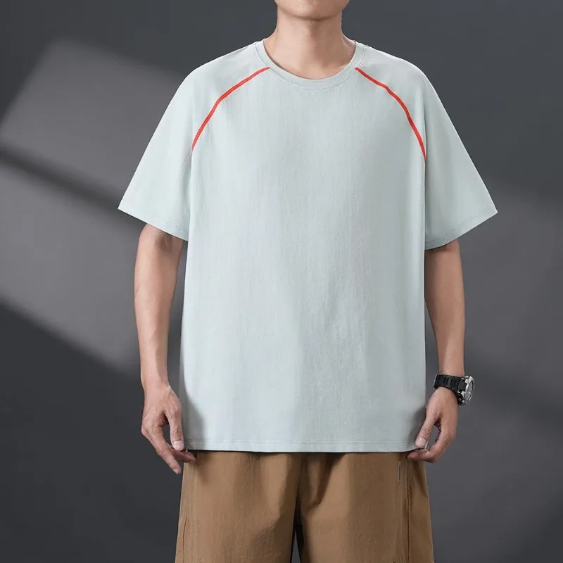 Mens Summer Thin Ice Feel Stretch Silk T Shirt Casual Versatile Basic Top Breathable Quick Dry