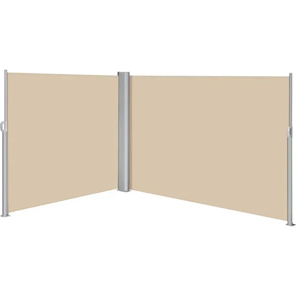 Toldo lateral retráctil de 236 x 71 pulgadas con poliéster de 280 g/m², impermeable y resistente a los rayos UV para patio, terraza o jardín - Beige