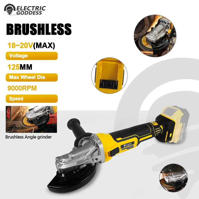 

125mm Brushless Angle Grinder 3 Gear Grinding Machine Polishing Cutting Woodworking Tool For Dewalt 20V Battery Pin