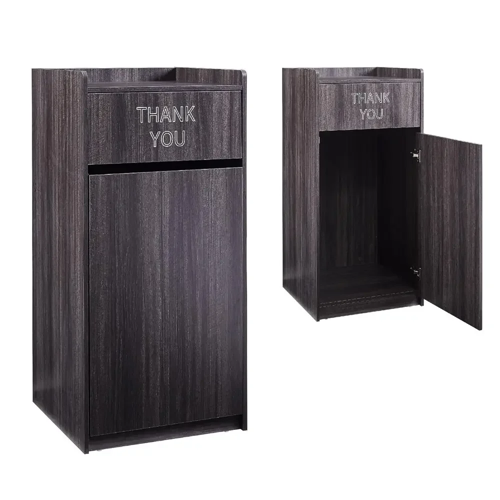 

40 Gallon Wooden Commercial Trash Bin with Door and Tray Holder for Restaurant, Kitchen, and Office Use