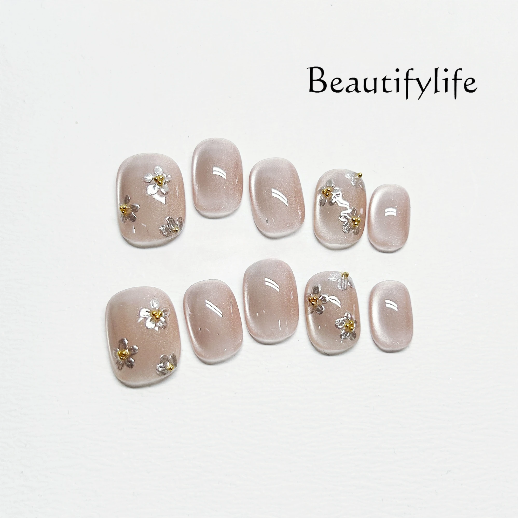 

Handmade custom wearing nail cat eye naked powder flower nail patch