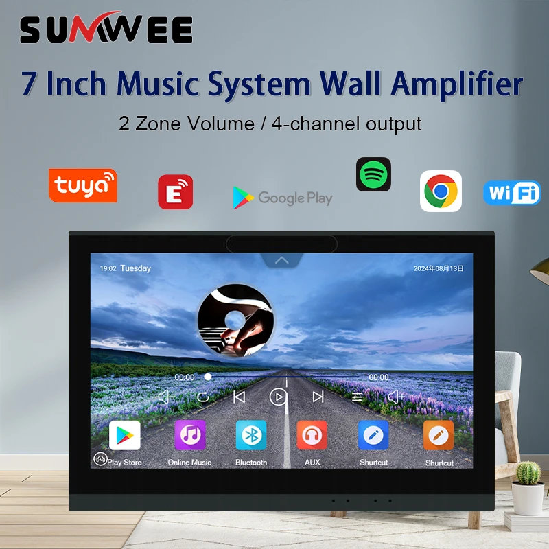 smart home android WIFI audio wall amplifier TUYA Device Scene touch screen controls panel buletooths sound music player system