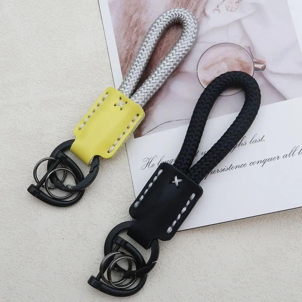 Trendy Creative DIY Leather Keychain Braided Rope Handmade Gift Bag Pendant Portable Car Key Holder Couples Keychain