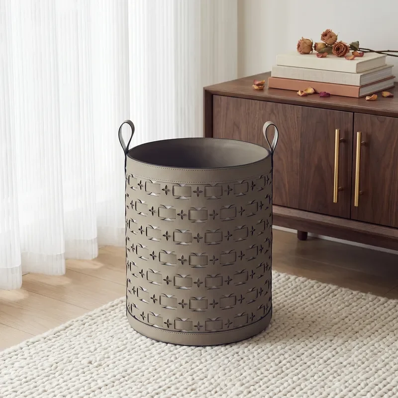 Luxury Saddle Leather Woven Storage Tube Cosmetic Organizer Box Decorative Jewelry Holder High End Finishing Case for Home