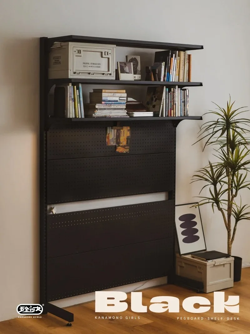 Black hole board bookshelf shelf floor to wall Internet celebrity desk integrated wrought iron multi-layer storage