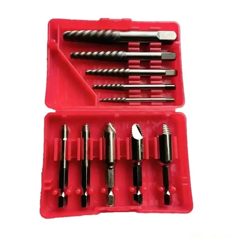 A2BE 10Pcs Wire Break Extractor Remover Twist Drill Bit Set Conventional Tip Steel Drill Tool Set with Plastic Box