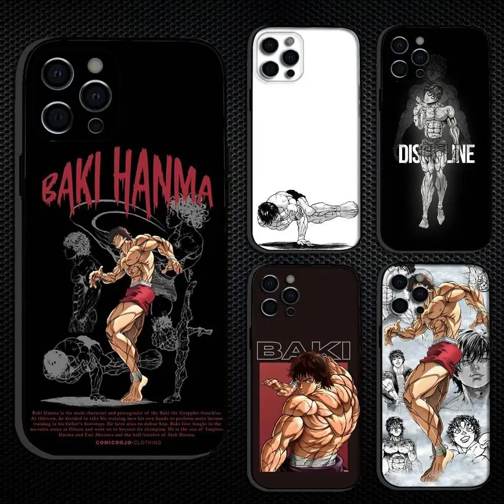 

B-Baki H-Hanmas Anime Phone Case For iPhone 16,15,14,13,12,11 Plus,Pro Max, Others Soft Black Cover