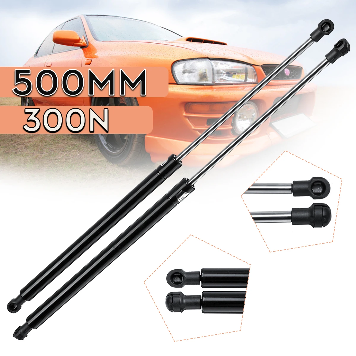 2x Universal 500mm 300N Gas Strut Bars Spring Hood Support Shock Lift for Car RV Bed Window Bus Engine Bonnet Tailgate Caravans