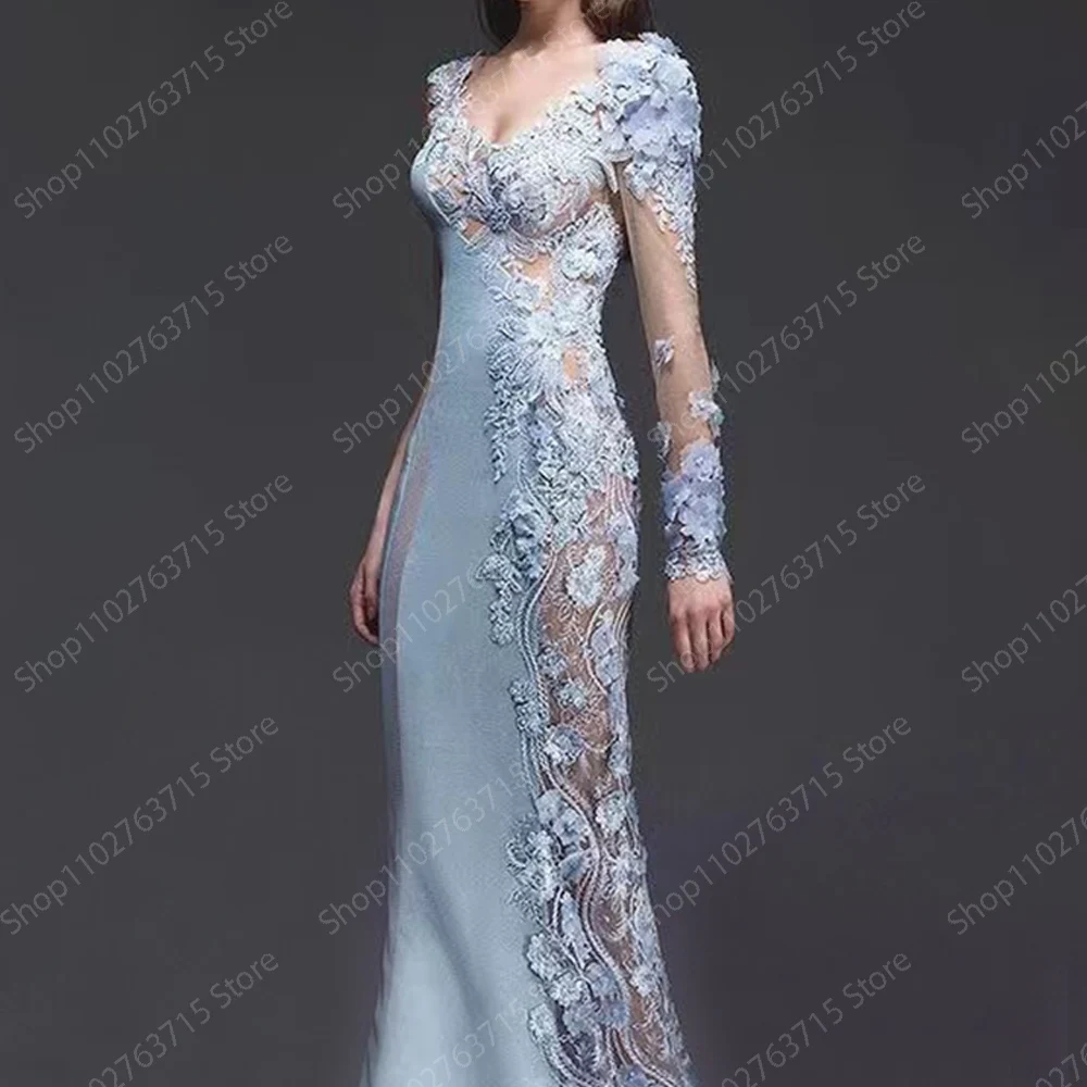 Sexy See Through Long Evening Dresses for Women Lace Floor-Length Mermaid Prom Party Wedding Gala Dress Special Events Maxi 2024