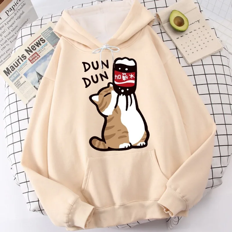เสื้อฮู้ดลำลองผู้หญิงลายการ์ตูนแมวพิมพ์ 3 มิติ รุ่นใหม่ ปี 2025 ลายเครื่องดื่ม ลายเพิ่มเงินเดือน สไตล์สปอร์ต ใส่สบายๆ อยู่บ้าน สไตล์ฮาราจูกุ