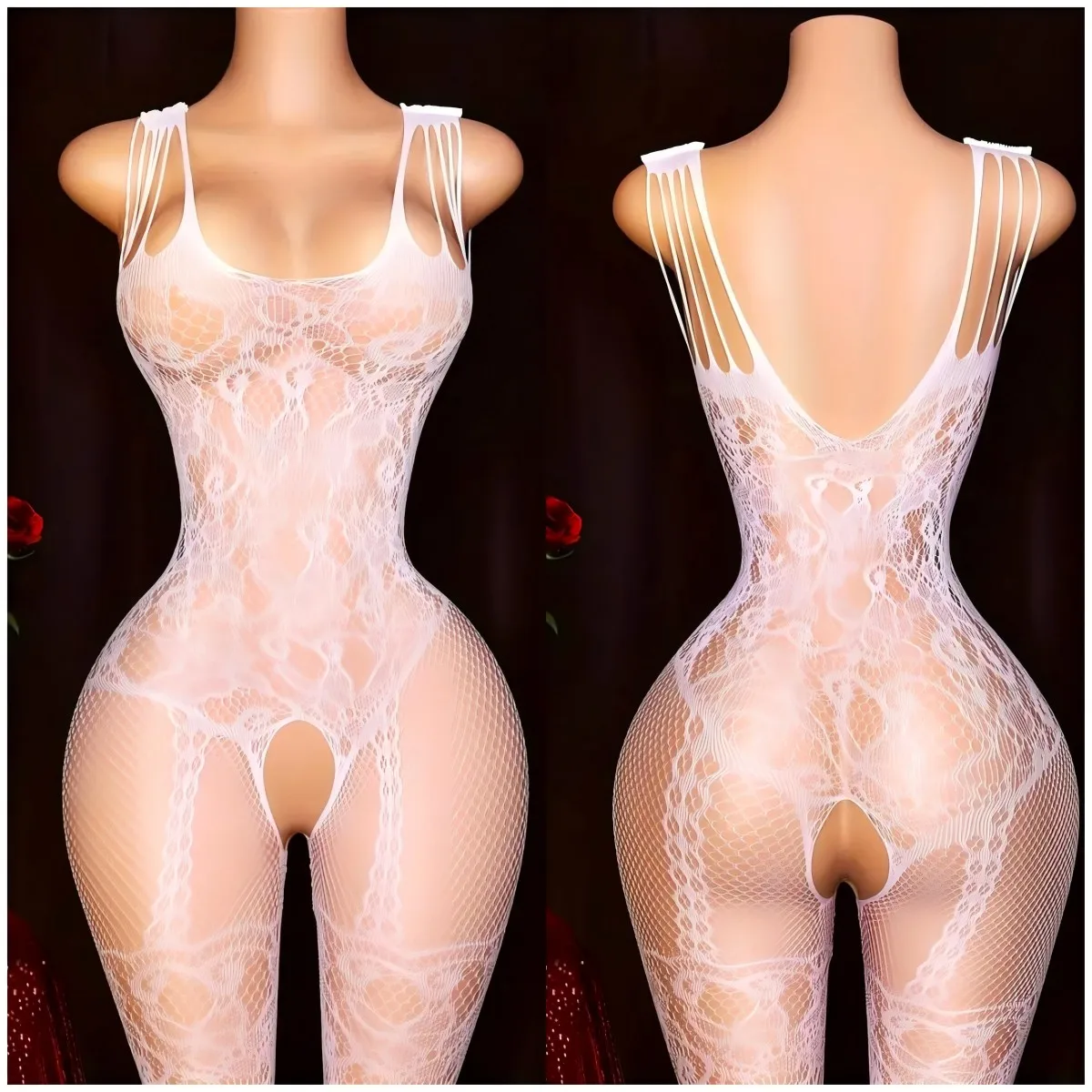 Mesh Sexy Crotchless Long Stockings Women Suspenders Hollow Bodystockings Erotic Costumes Open Crotch Pantyhose Uniform view 6