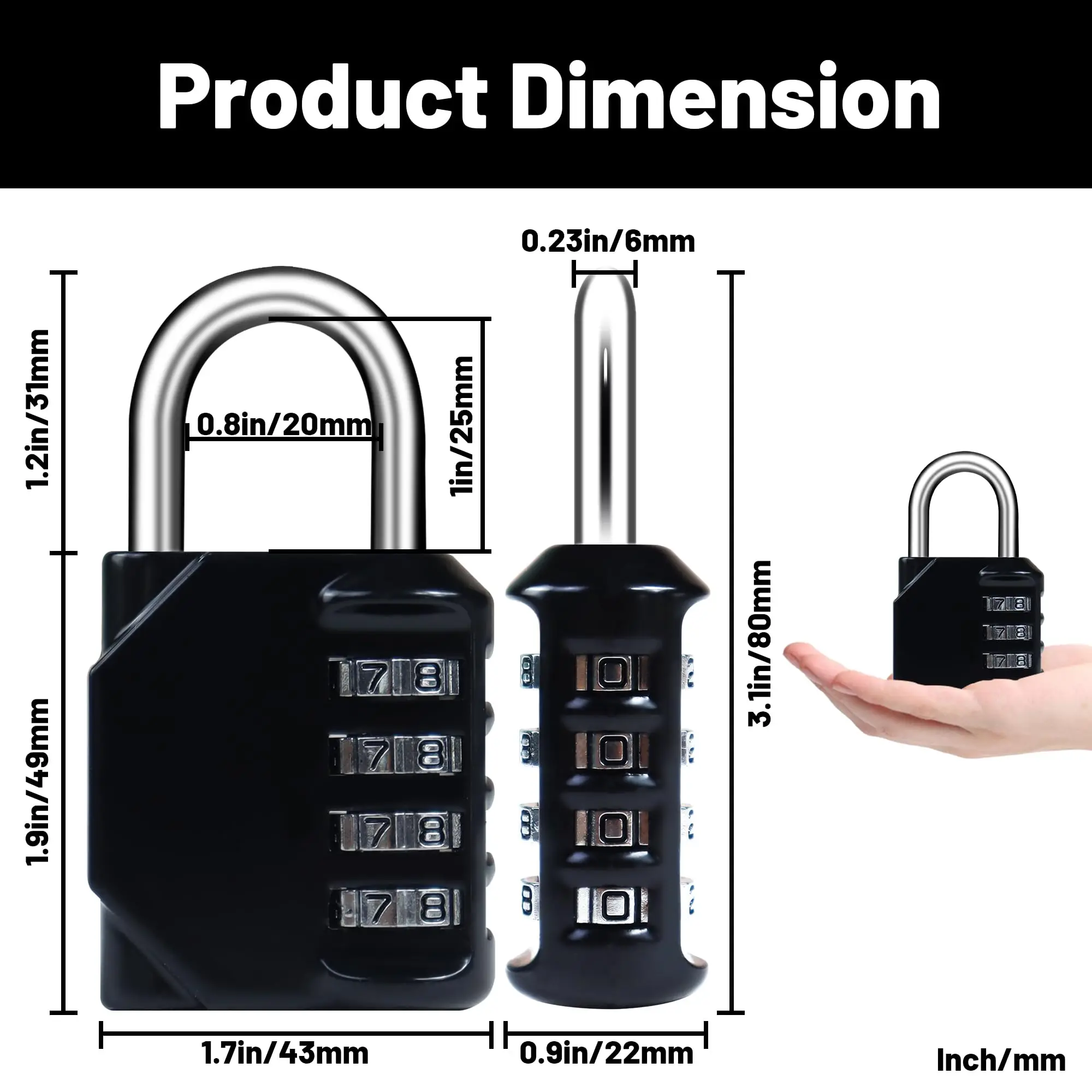 Combination Lock Resettable 4 Digit Padlock with Combination, Waterproof and Heavy Duty Padlock Outdoor for School GymLocker