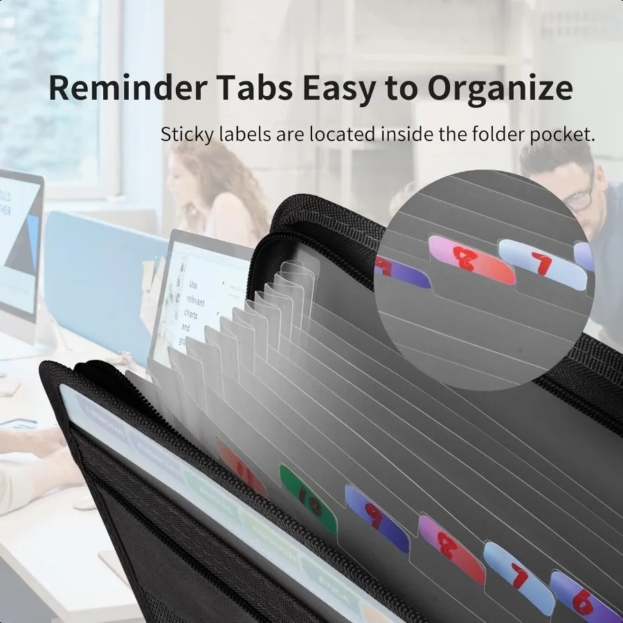 13 Folder File Perluasan Saku dengan Label Lengket Huruf Hitam A4