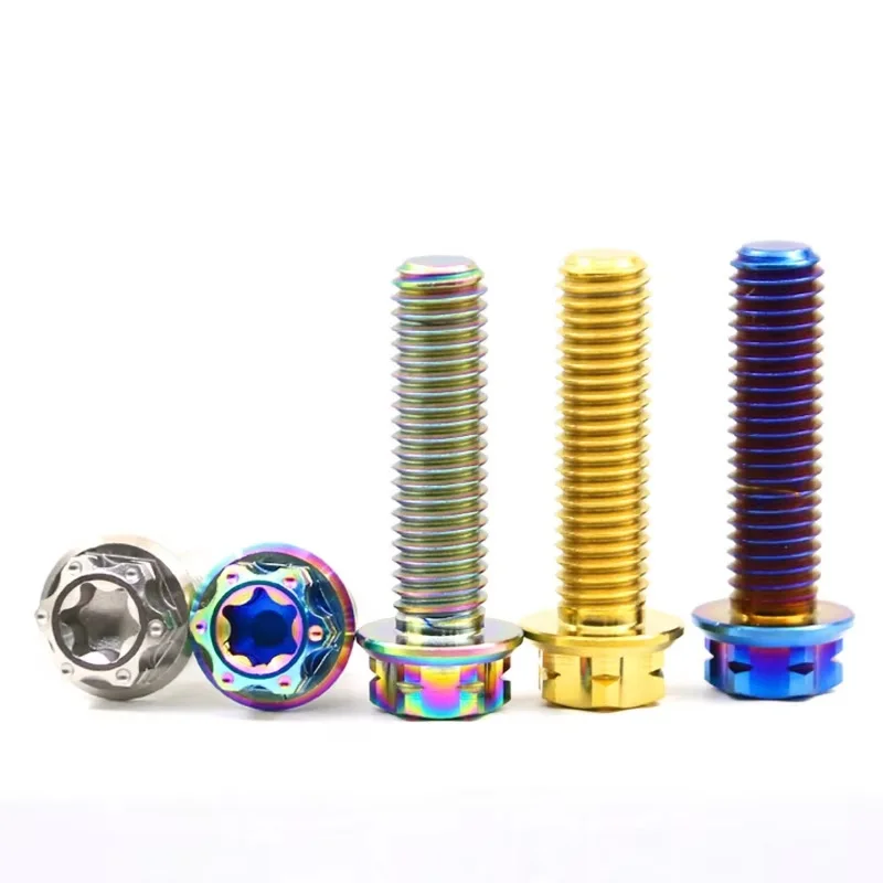 1Pcs TC4 Titanium Alloy Bolt M4 M5 M6 External Hex Flange Torx Six-Lobe Head Screw For Motorcycle Engine Grade 5