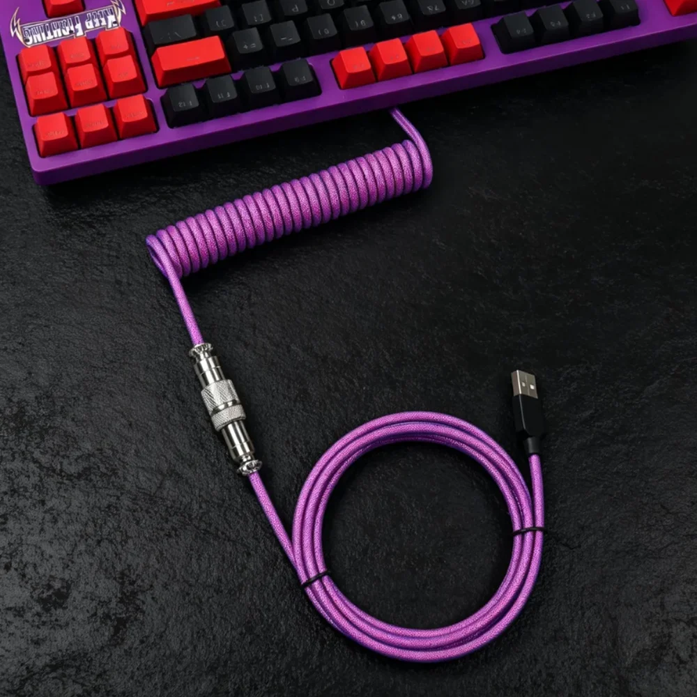 【LANO】Black White Purple GX12 Aviator Detachable Metal Double Sleeved Wire Keyboard Cable Type-C to USB Coiled Keyboard Cable