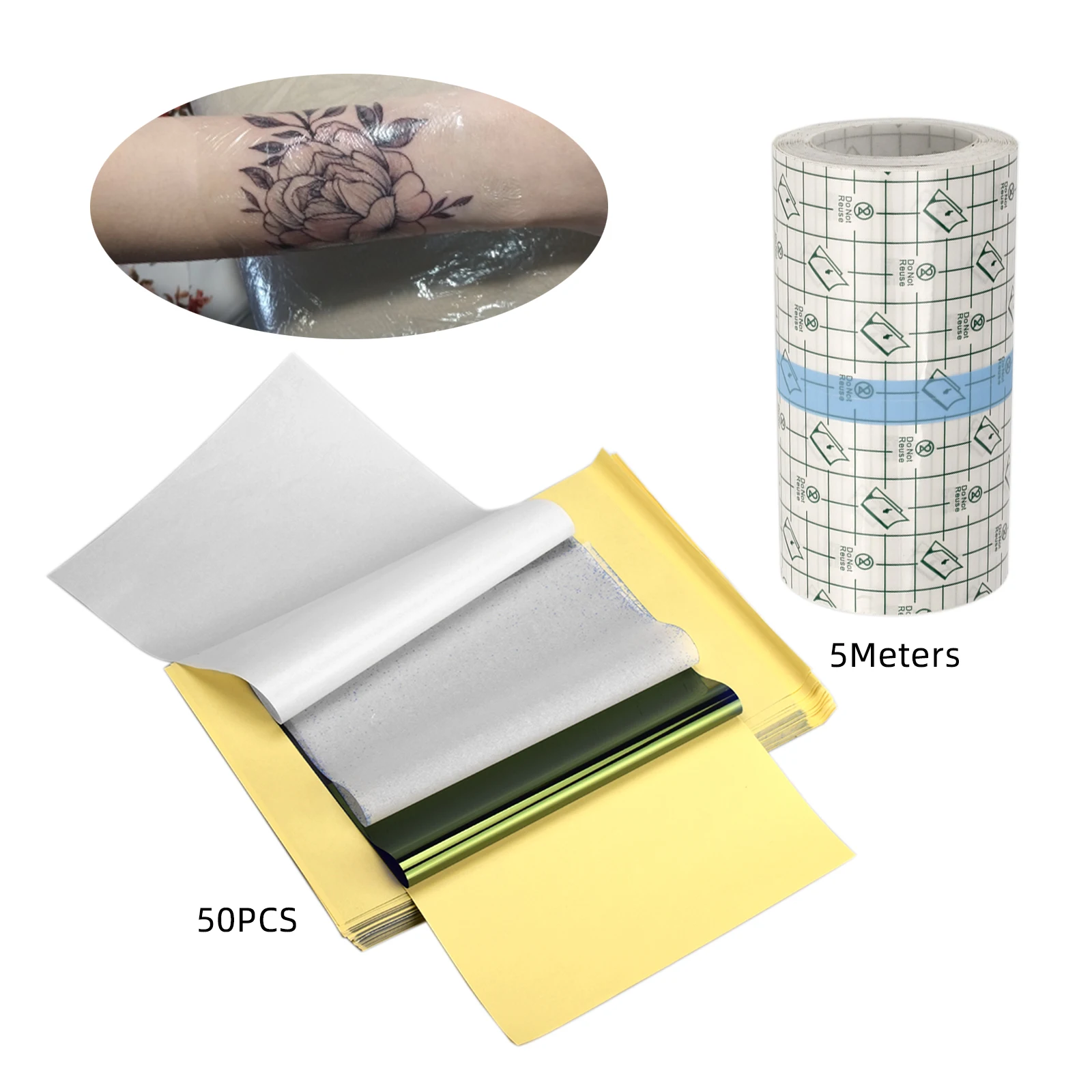 5M Waterproof PU Film for Tattoo Aftercare Protective Skin Healing Bandages Tape with 50pcs Tattoo Transfer Paper Tatoo Supplies