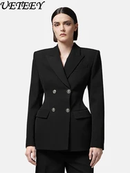 Abrigo de traje para mujer, chaqueta ajustada de doble botonadura, hombros anchos, cintura ajustada, elegante, primavera y otoño, novedad