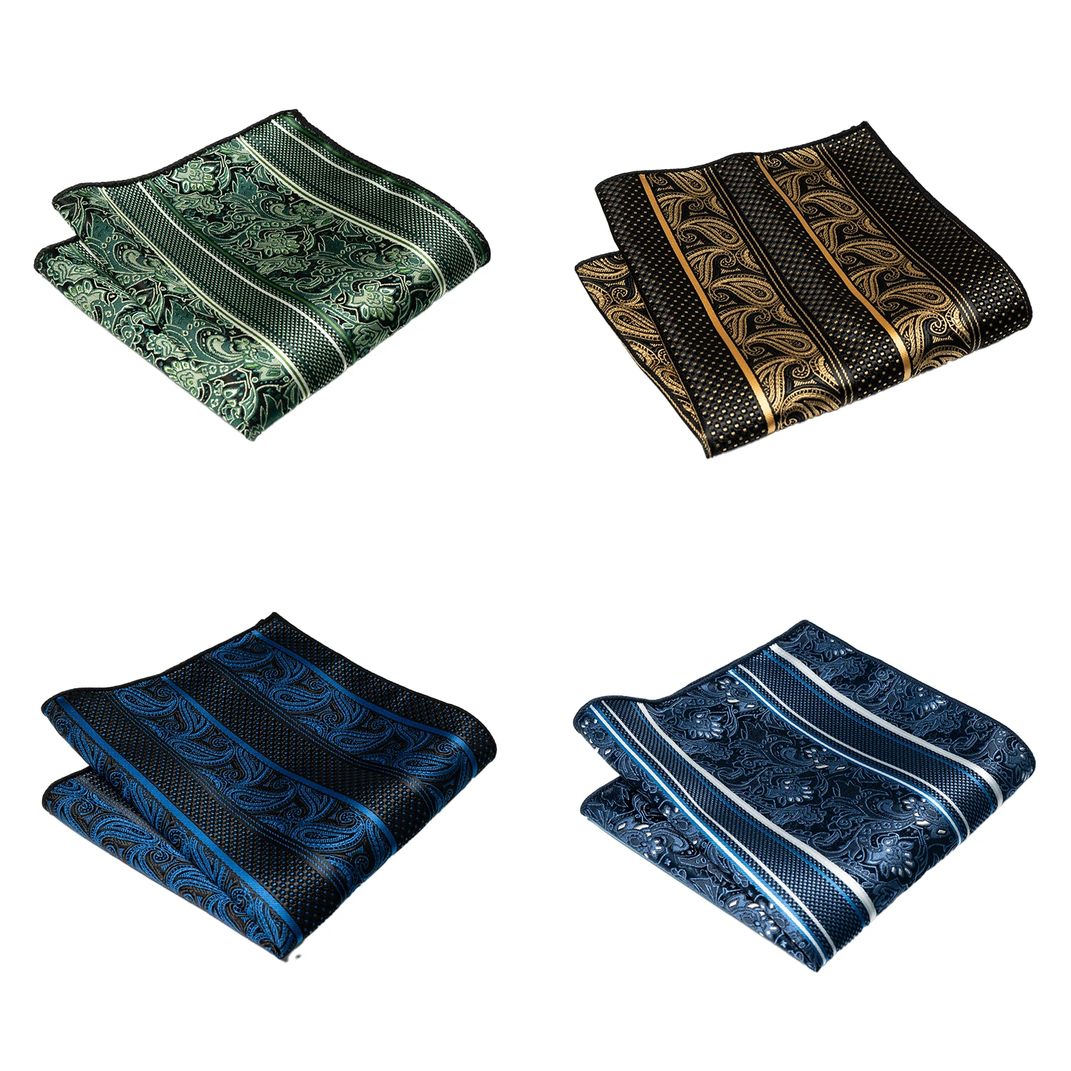 4er-Set klassische Herren-Einstecktücher mit Paisley- und Streifenmuster – Anzug- und Hemd-Accessoires für Hochzeiten und Partys, Marineblau und Rot – Detail 10