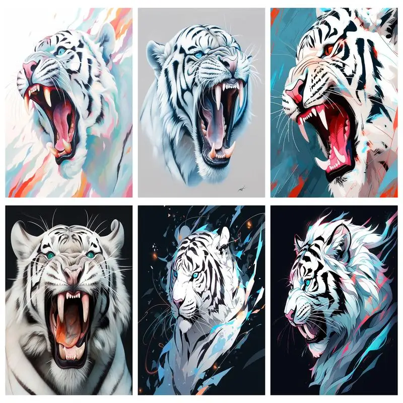 

RUOPOTY Animals Painting By Numbers With Frame White Tiger Picture Handpainted Set Including Painting Tools For Unique Gift