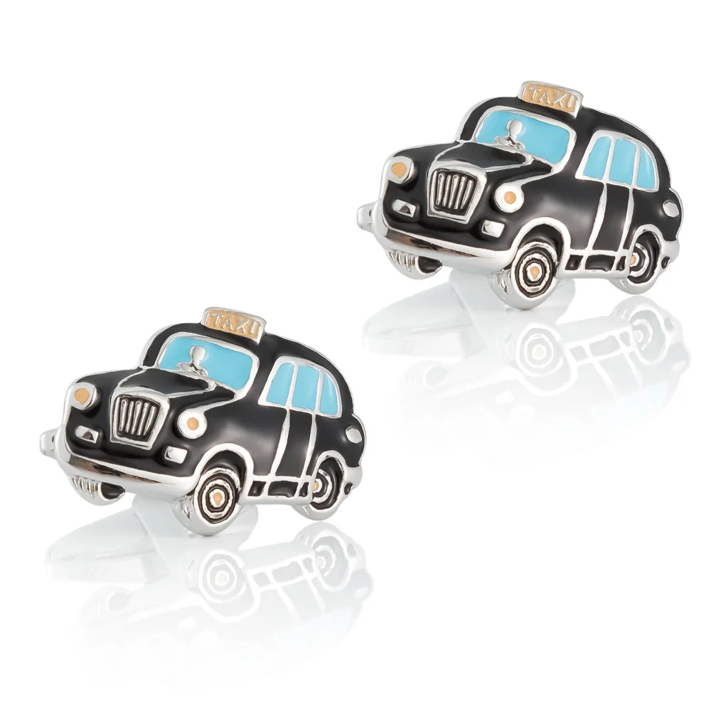Novelty Taxi Car Shape Cufflinks for Men Enamel Cartoon Automobile Design Cuff Links Business Party Shirt Accessories Men Gift