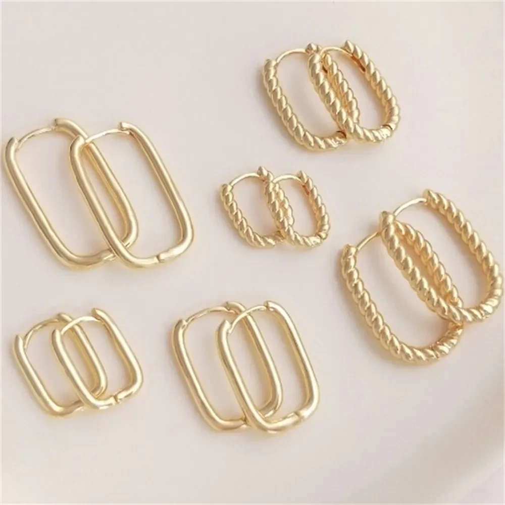 

U-shaped Fashion Earrings, 14K Bag Real Gold Glossy Twist Earrings, Simple Light Luxury, Internet Celebrity Classic Earring E189