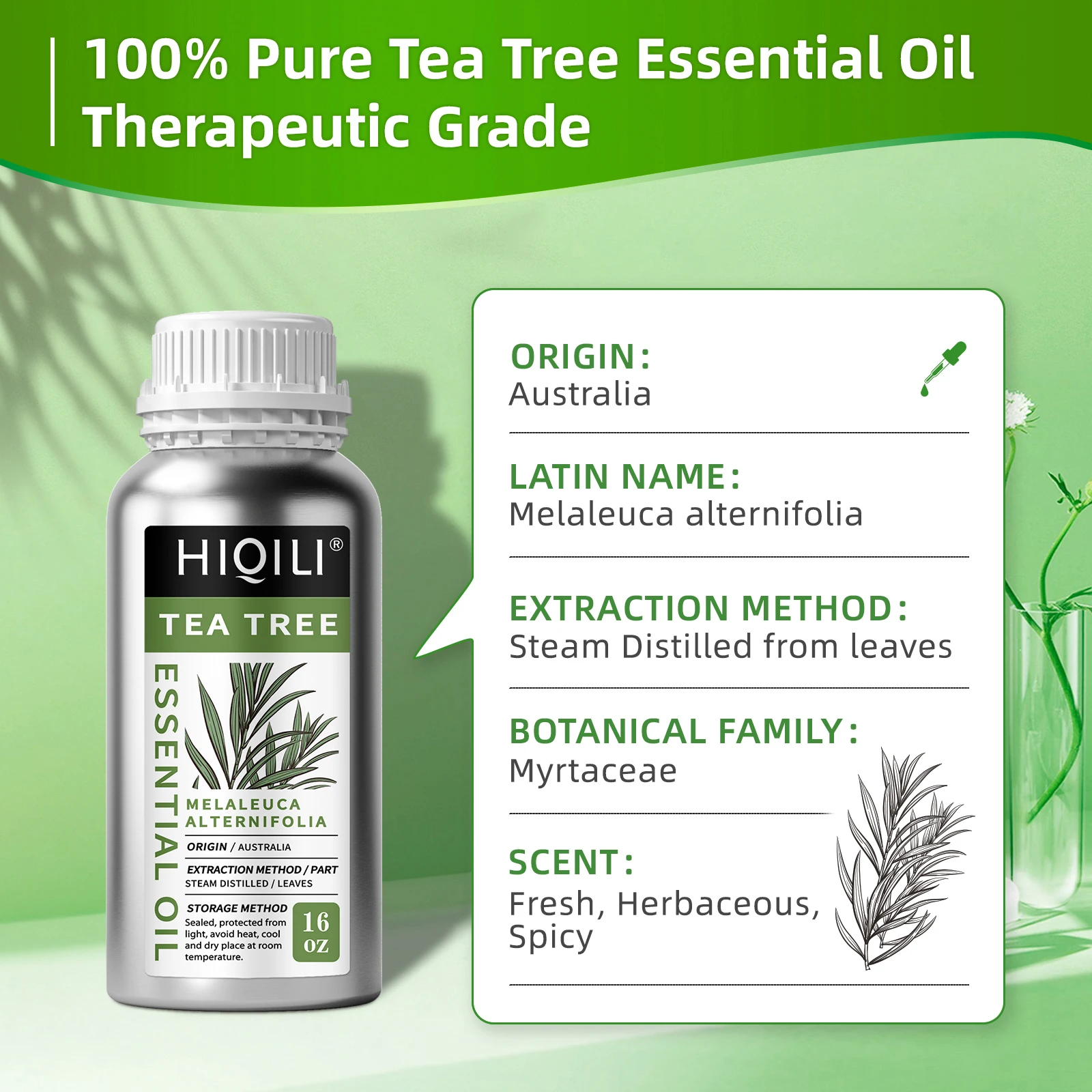 HIQILI 500ML Tea Tree Essential Oil, Pure Tea Tree Orange Rose Vanilla Oil for Hair Care Aomatherapy Diffuser Humidifier Massage
