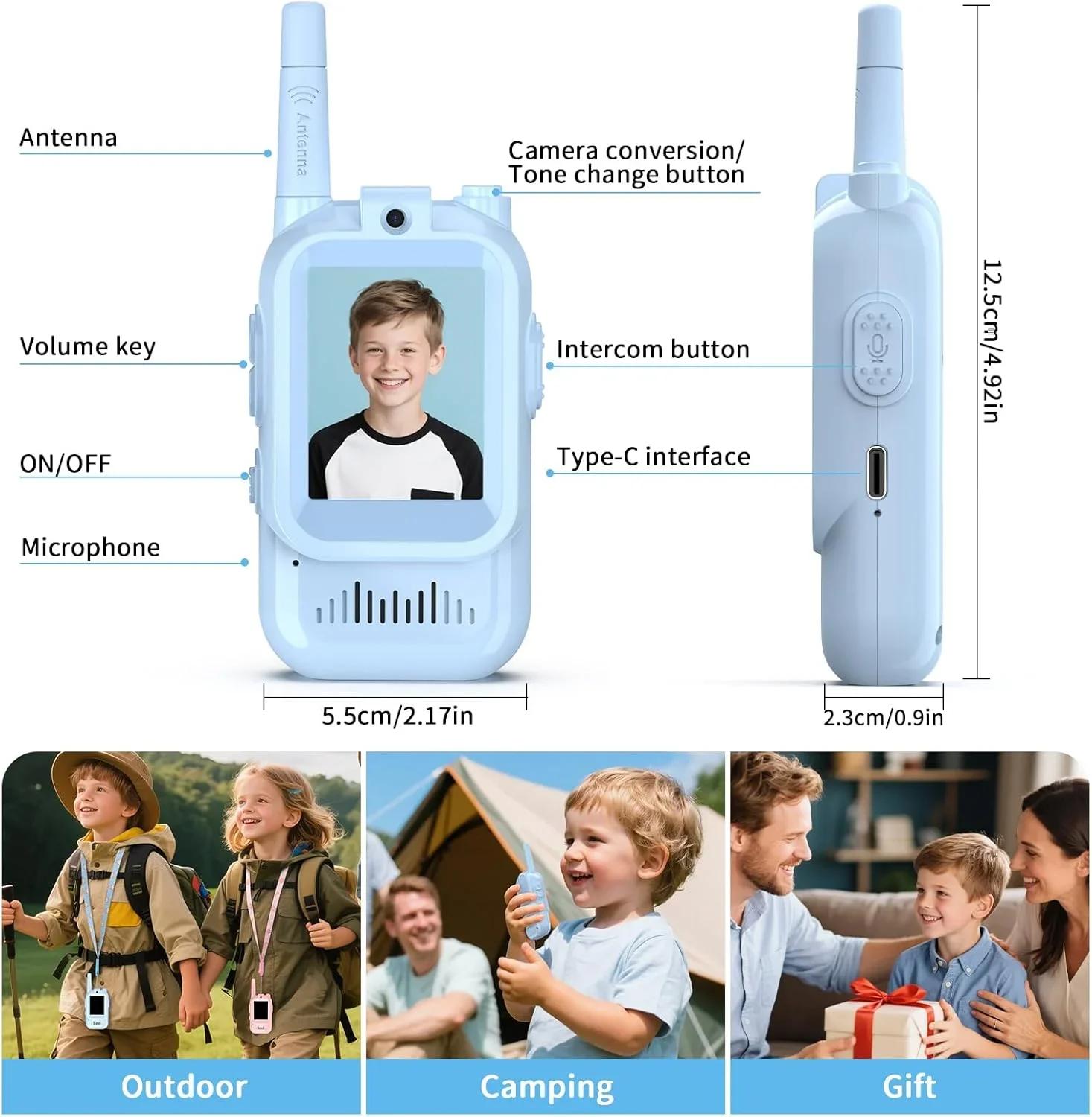 Video Walkie Talkies for Kids USB-C Charging One-Key Call Portable Toy Fun Intercom for Indoor Games and Outdoor Activities