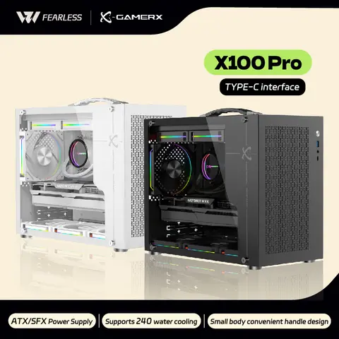 Power Train X-Gamerx X100 Pro M-ATX Caja de PC Lado transparente 240 refrigerado por agua TYPE-C ATX SFX fuente de alimentación MINI estuche portátil