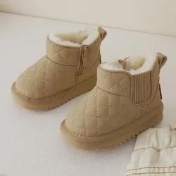 Winter 2024 New Children Snow Boots Boys Girls Soft Warm Short Boots with Thick Fur Princess Shoes Retro Cotton Shoes Baby Boots