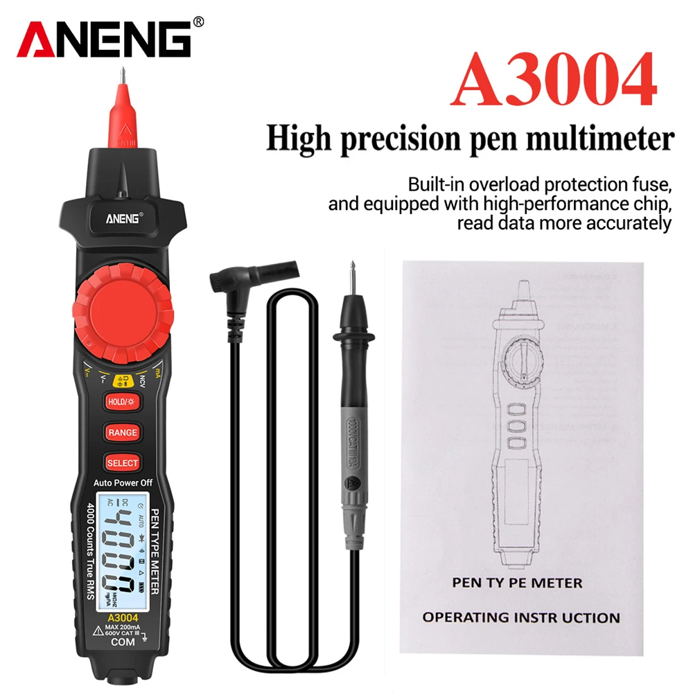 Multimètre numérique portable ANENG A3004, stylo intelligent à induction NCV, écran haute définition, tension ACDC, test électronique professionnel
