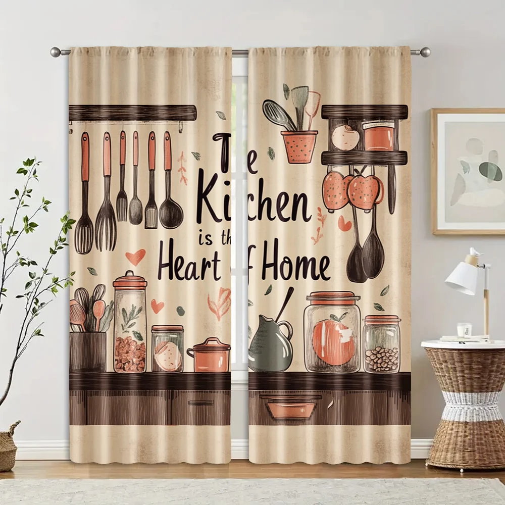 2pcs, Curtain Cloth Vegetables Fruits Durable Polyester (without rod) All Seasons Ldeal for Bedroom, Living Room