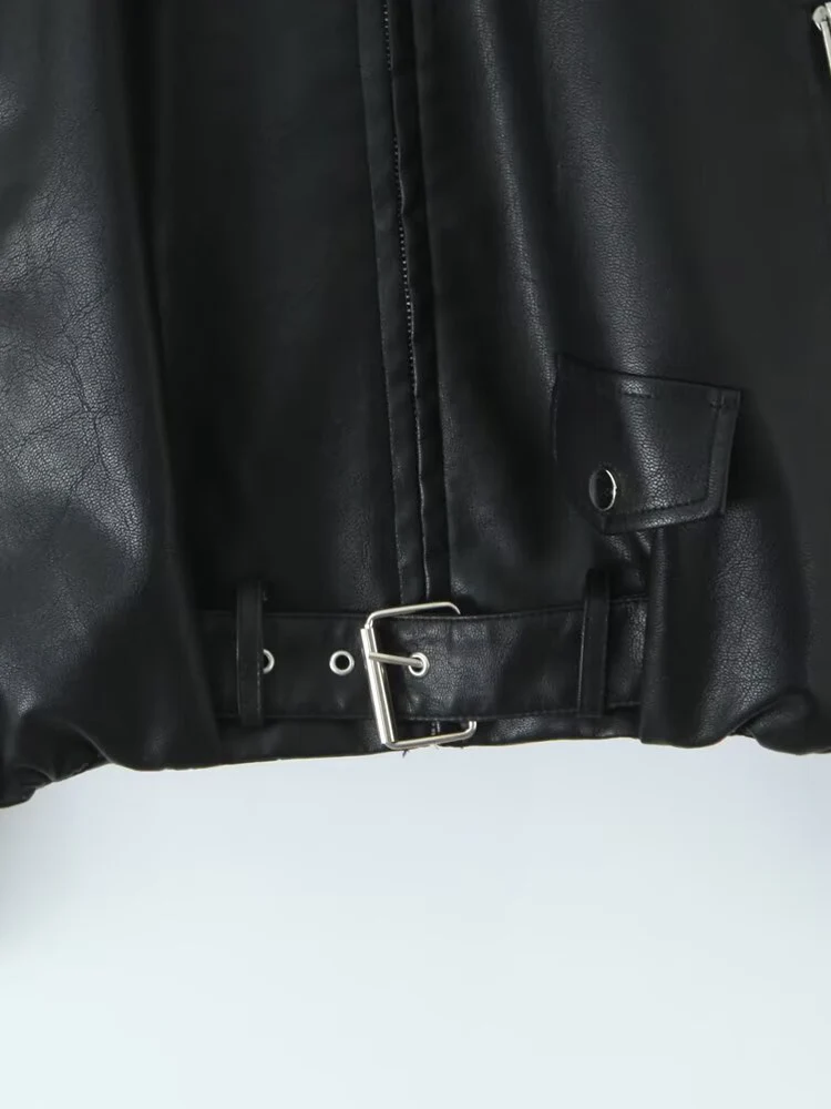 Jaqueta de couro estilo europeu e americano para mulheres primavera e outono retro solto estilo motocicleta design jaqueta com zíper