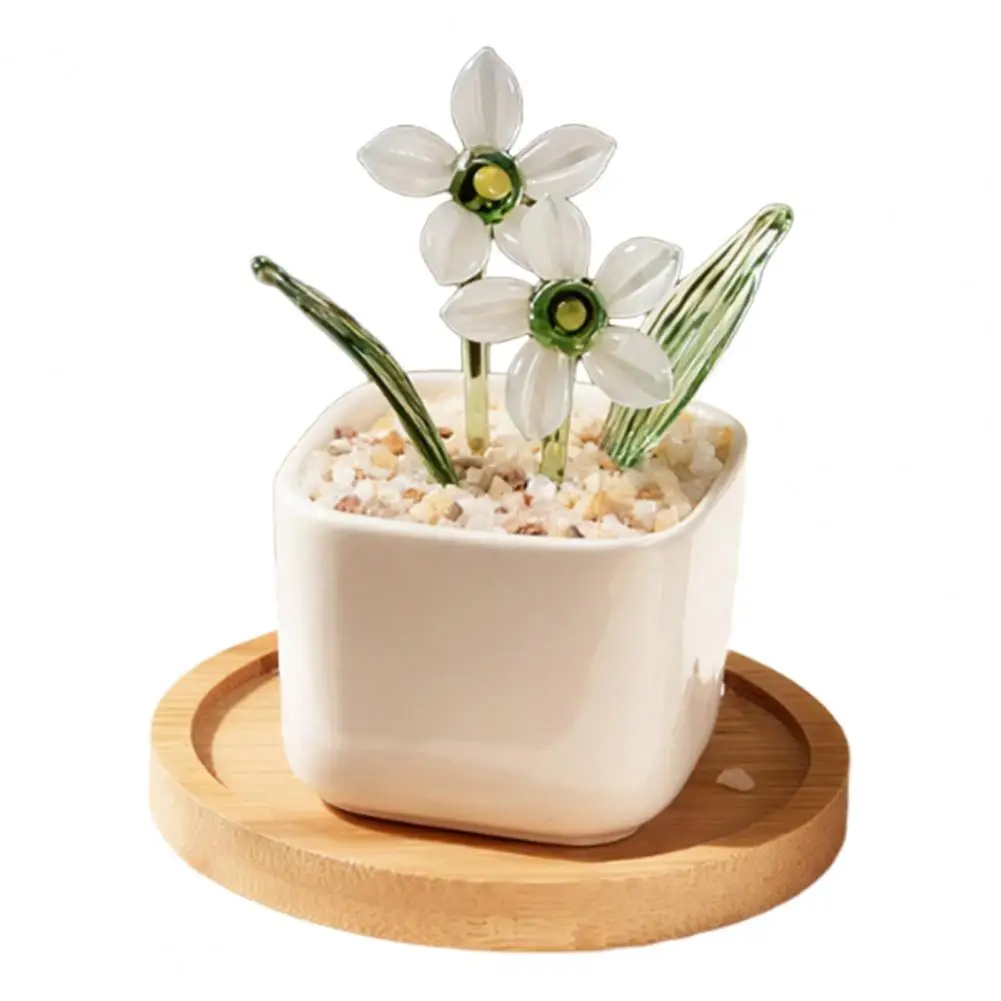 No Maintenance Plant Glazed Potted Plants Mini Succulents Decor Glass Artificial Greenery with Stable Base Faux Flower for Desk - view 6