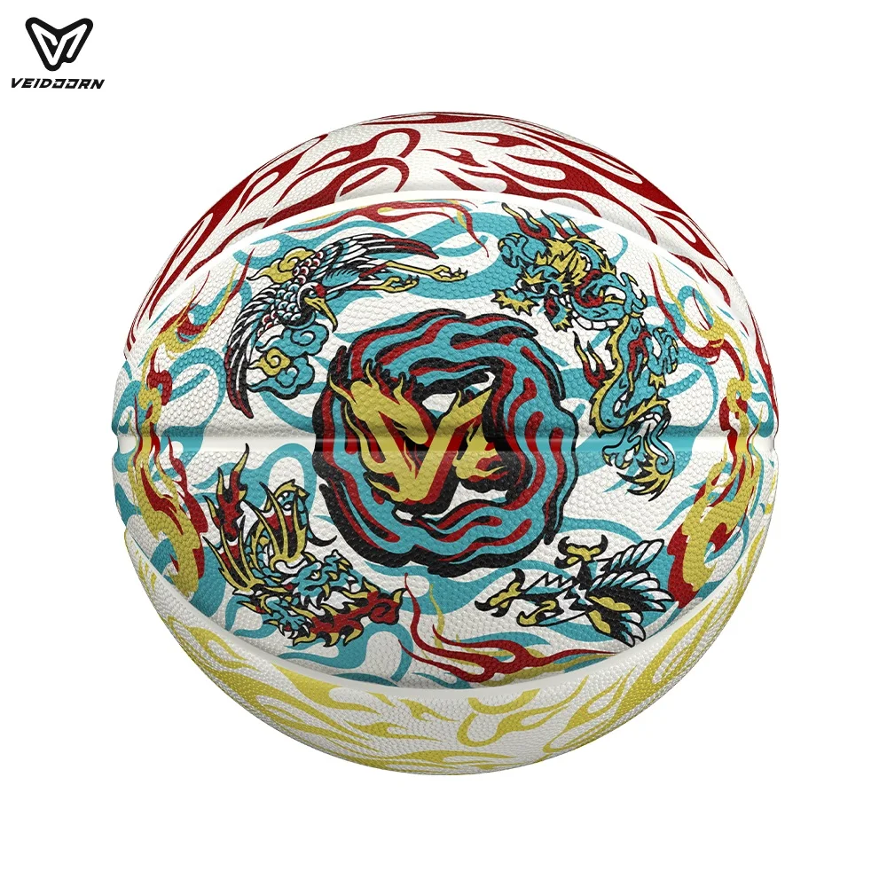 3‑Layer High‑Quality Rubber Basketball Dragon‑Tiger Battle Graphic Design Wear‑Resistant Outdoor Street Basketball for Training