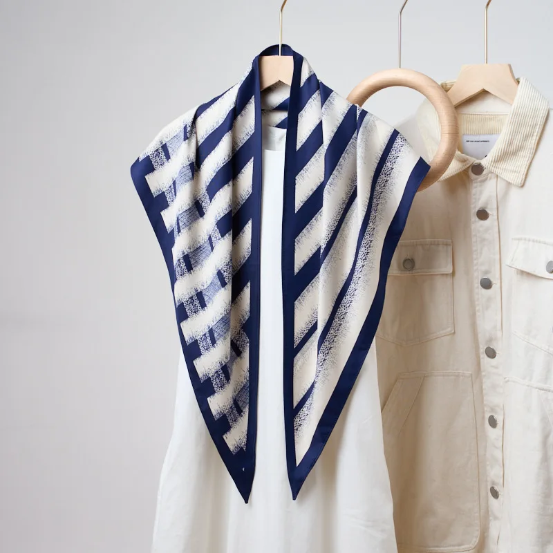 

New Blue and White Striped Triangle Scarf Waist Seal Summer Sunscreen Shawl Wear Fart Curtain Women's Imitation Silk