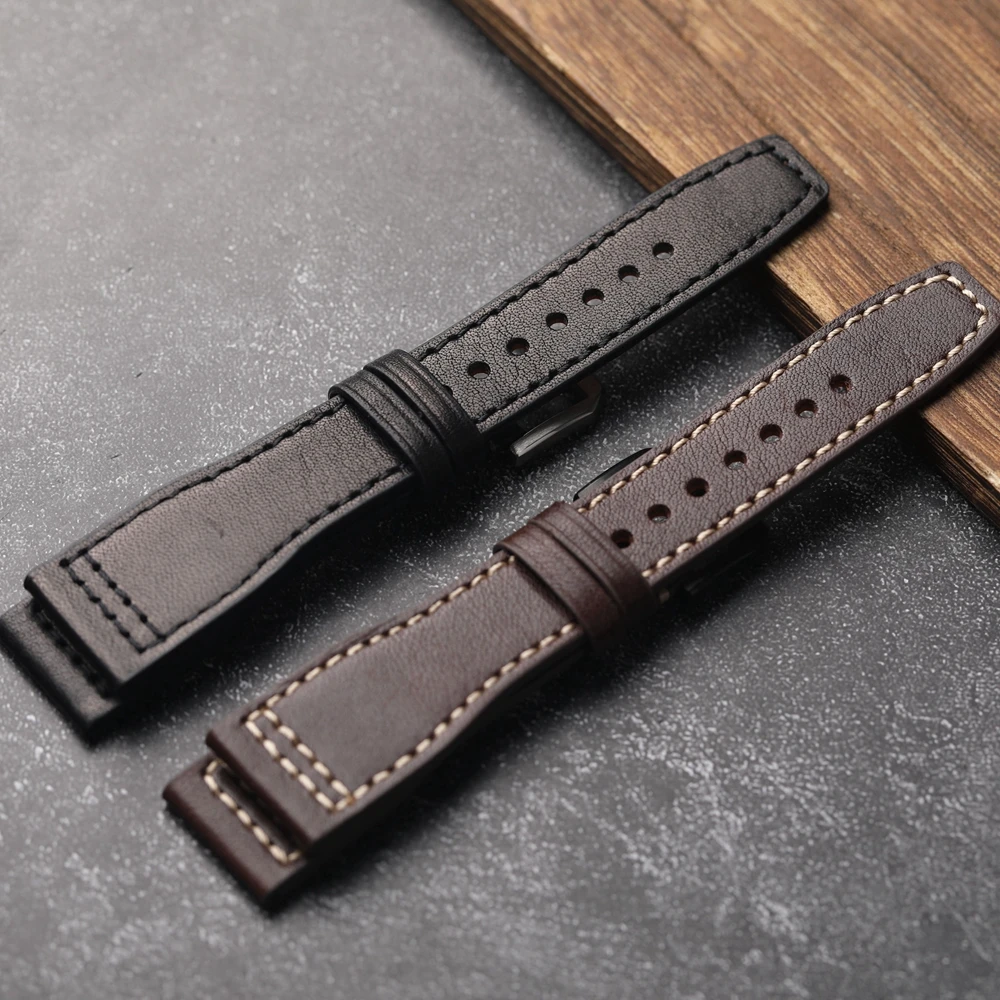 Handmade Fit Pilot\'s Head Cowhide Strap, 20MM 22MM 21MM Brown Black Men\'s Bracelet, Vintage Style Genuine Leather Watchband