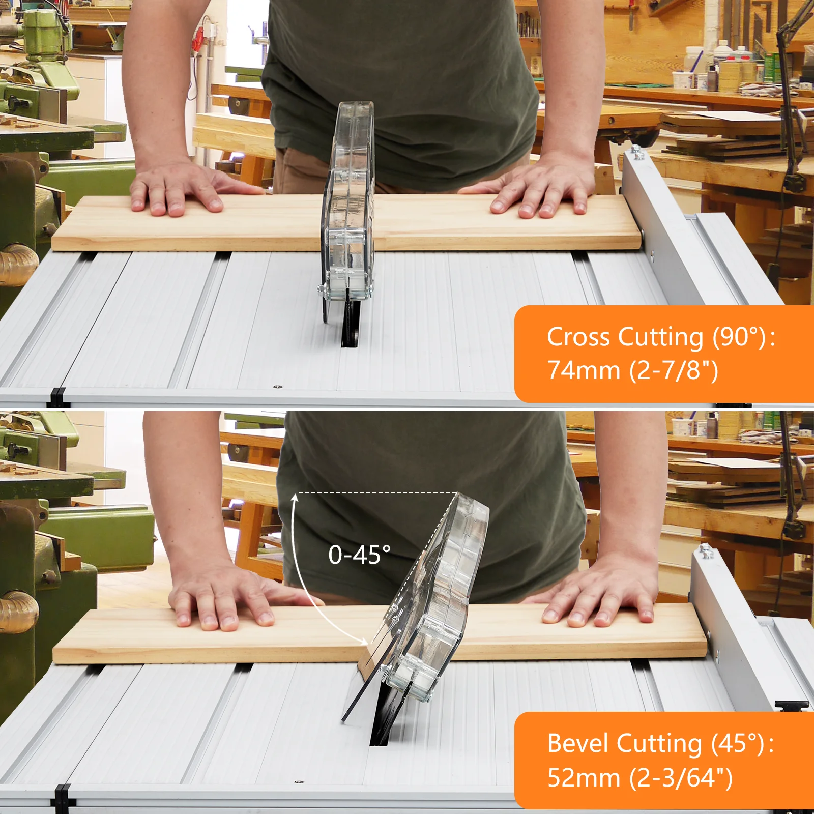 Scie de table portable avec lame réglable, vitesse de coupe jusqu'à 1800 tr/min, coupe transversale à 90 ° et coupe biseautée 0-45 °, 10 pouces, 15 A, 5000 W