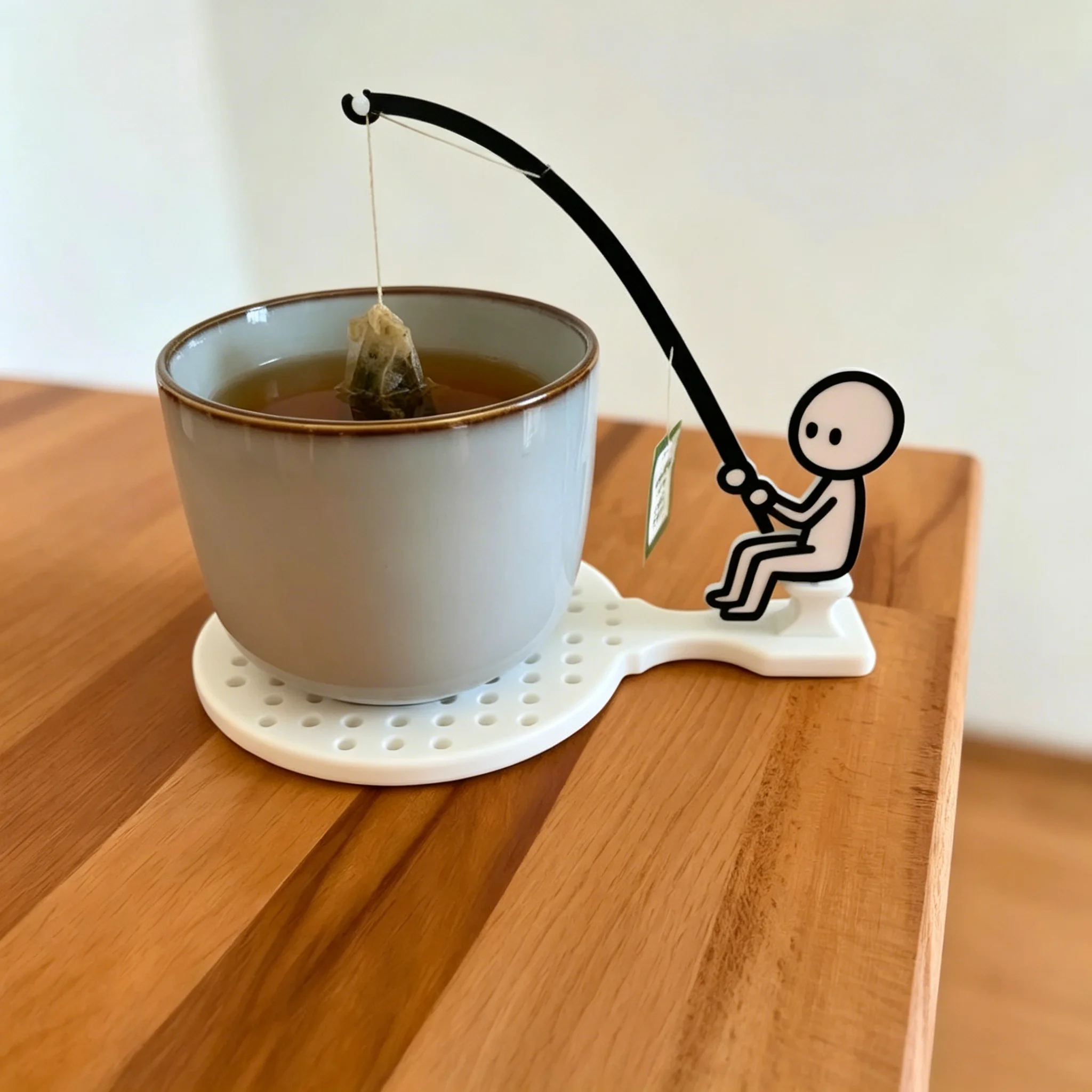 Funny Tea Bag Holder, Cute Fishing Man Tea Bag Hanger for Cup, Creative Tea Infuser Accessory for Kitchen Office Desk