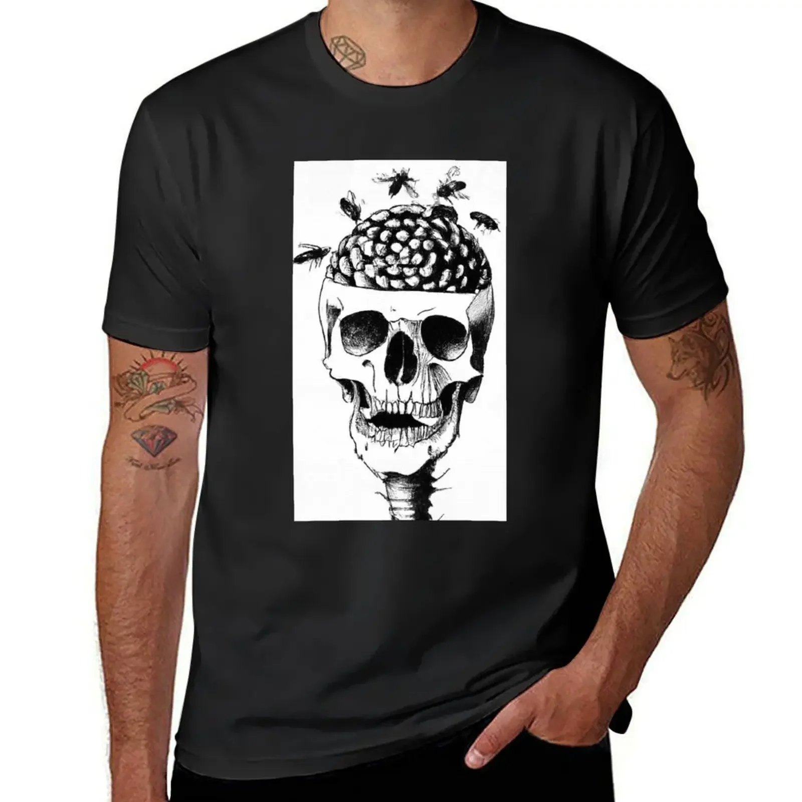 Skull infested by bees T-Shirt basketball graphic tees vintage t shirts black t shirts for men