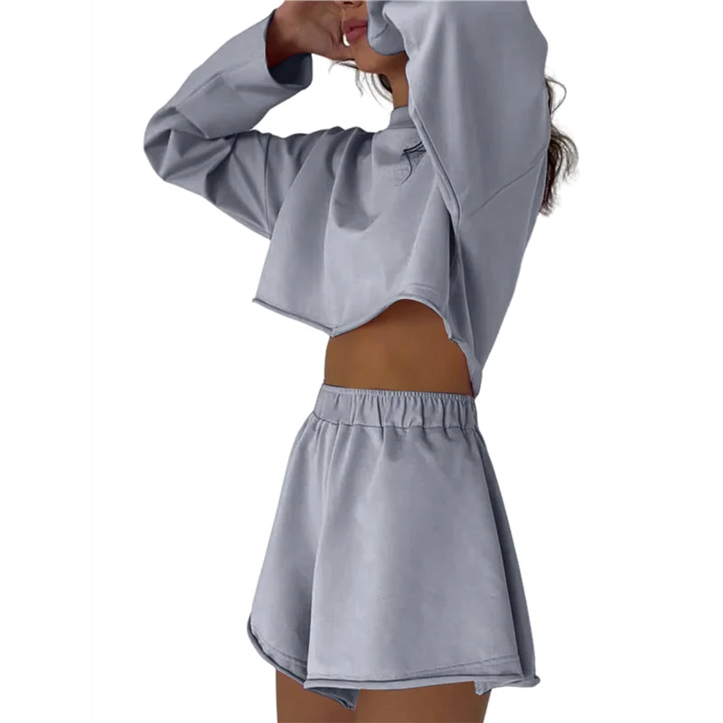 Abrt-feminino 2 peças roupas shorts de suor define oversized casual lounge combinando conjunto moletom agasalho roupas de outono