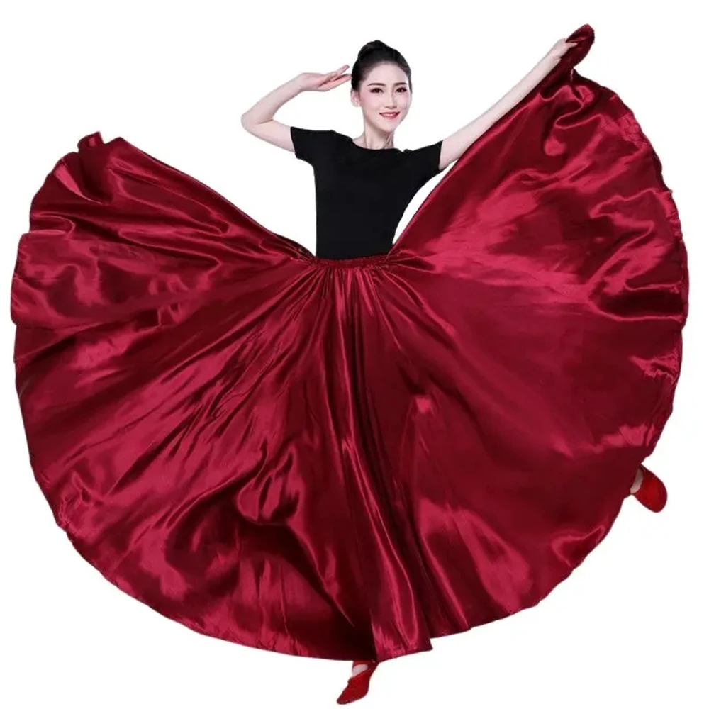 Belly Dance skirt Shining Satin Long Spanish Skirt Swing Dancing Skirt Sun Skirt Female Vestido Stage Performance Costume